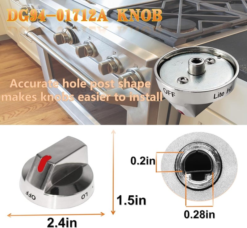 P Polerden DG94-01712A Gas Range Burner Control Dial Knob for Samsung Range Oven Stove NX58M9420SS NX58M9420SSAA NX58M9420SSAA-00 NX58R9311SS/AA（5 Pack） - Image 3